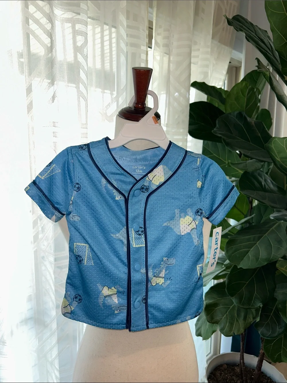 NWT Carter's Infant Jersey Blue Dinosaur Short-Sleeve Infant Shirt Sz 12 months